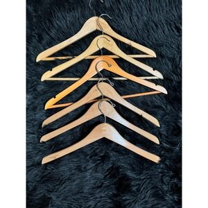 Set of 6 Natural Wood Hangers Mixed Style Wishbone and Contoured with Metal Hook